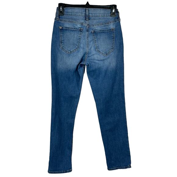 Old Navy SZ 0R Boyfriend Straight Crop Jeans Stretch Whiskered Low-Rise Blue - Picture 3 of 9